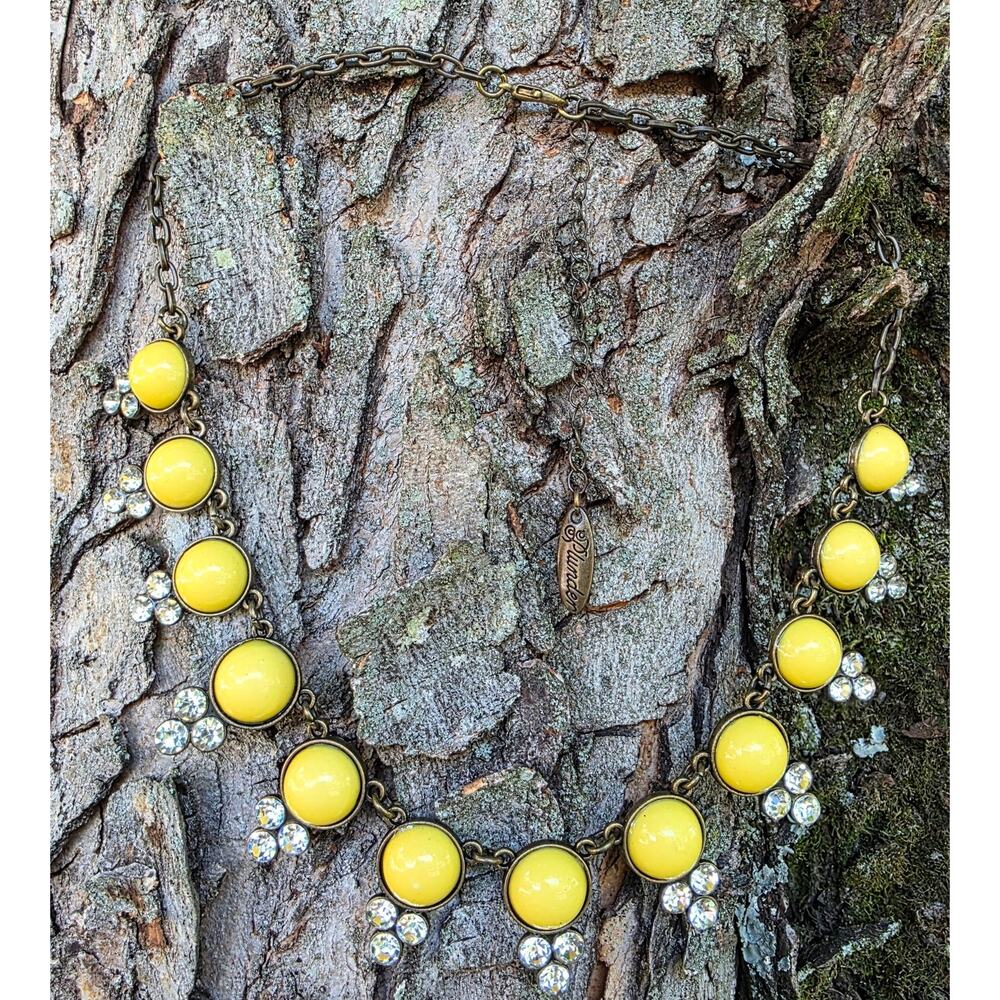 Vintage Style Yellow Cabochon Rhinestone Statement Necklace NEW
